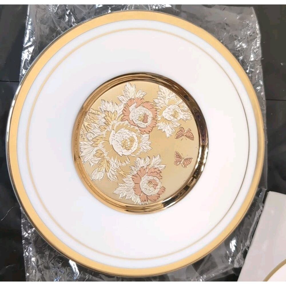 Vintage The Art Of Chokin Flowers And Butterflies Decorative Plate 6" 24K Edged